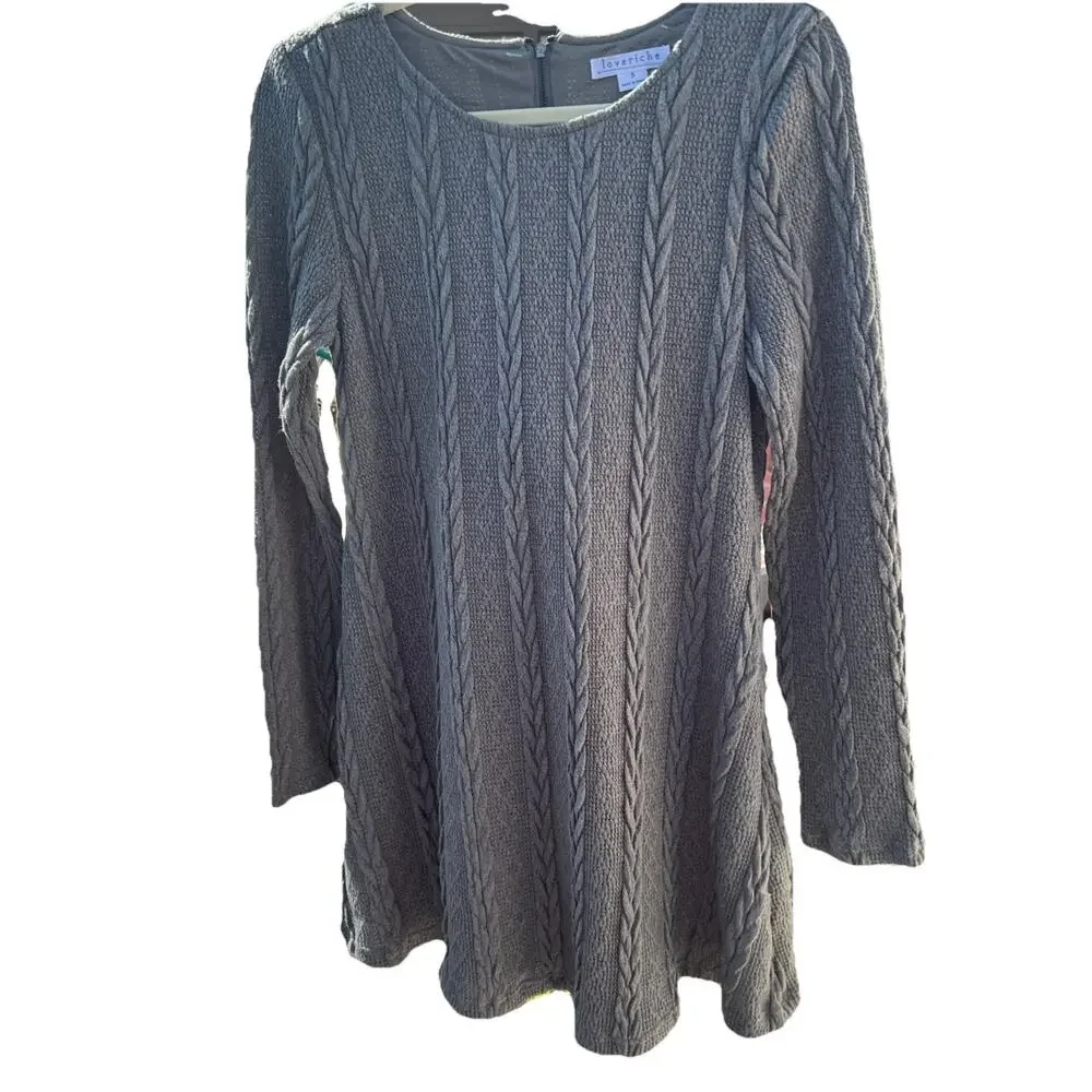Loveriche Gray Cable Sweater Dress Lined Long Sleeve Women Winter Lined SMALL